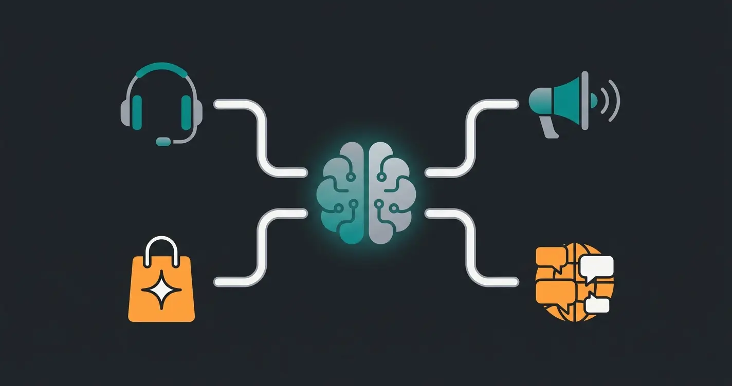 Four key conversational AI use cases for e-commerce: customer service, product advisory, marketing, and multilingual support