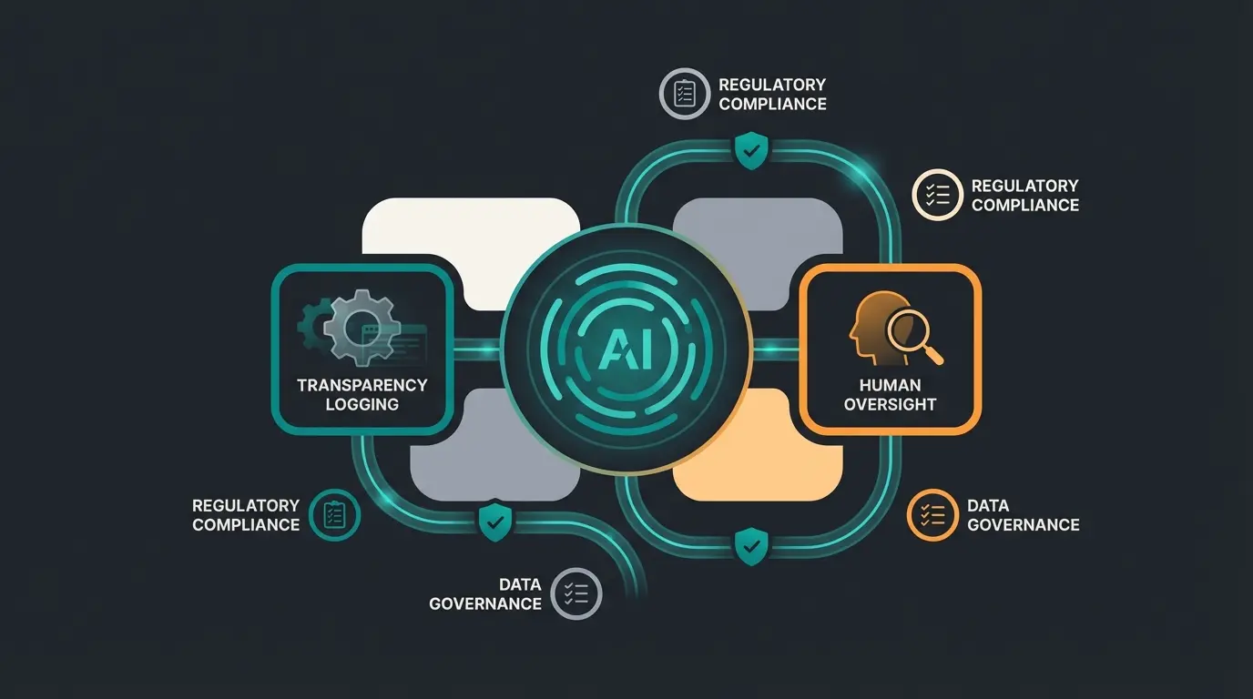Illustration der Qualimero KI-Architektur mit integrierten Compliance-Features