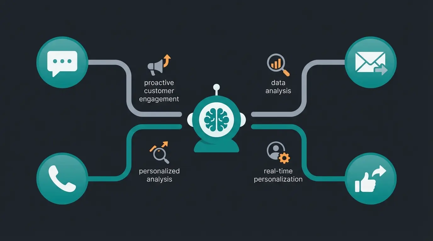 Future visualization showing AI agents managing customer interactions autonomously across multiple channels