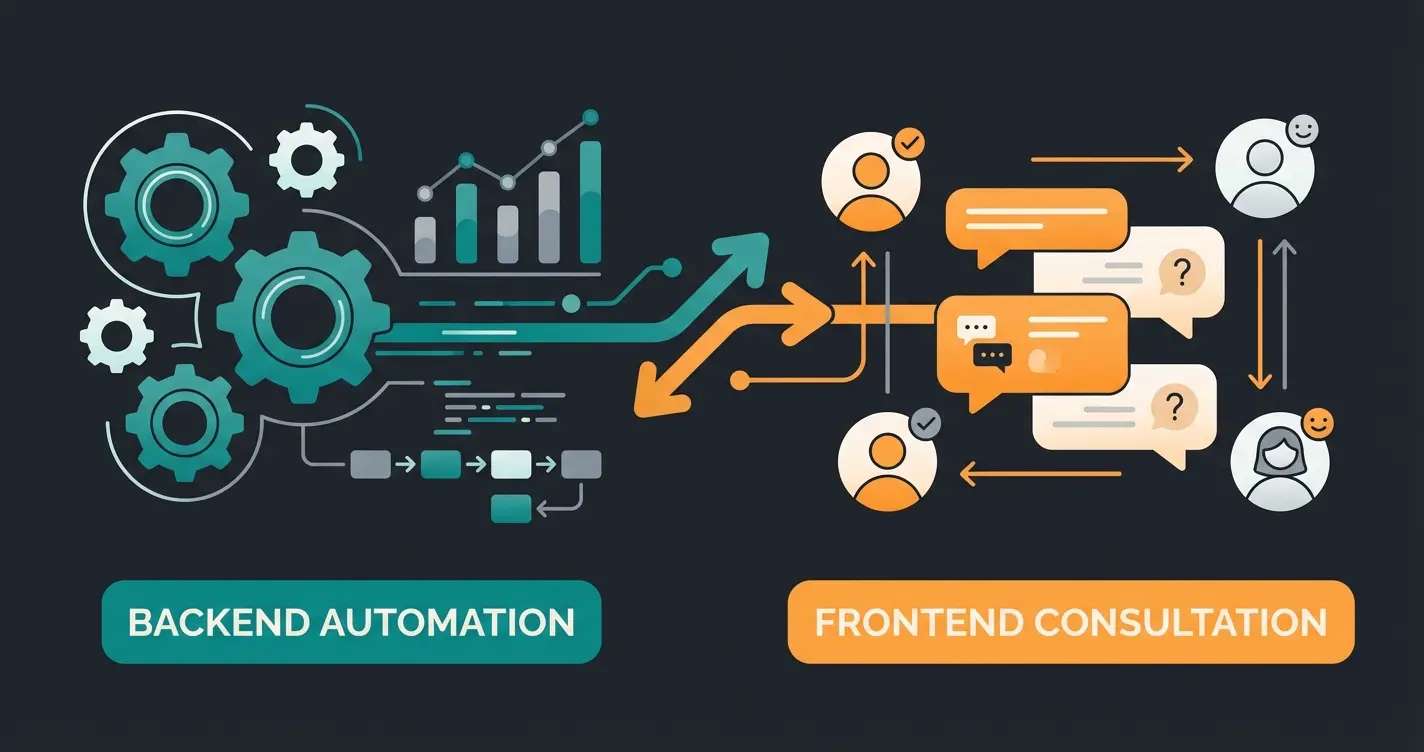 Comparison diagram showing backend AI versus frontend consultative AI functionality