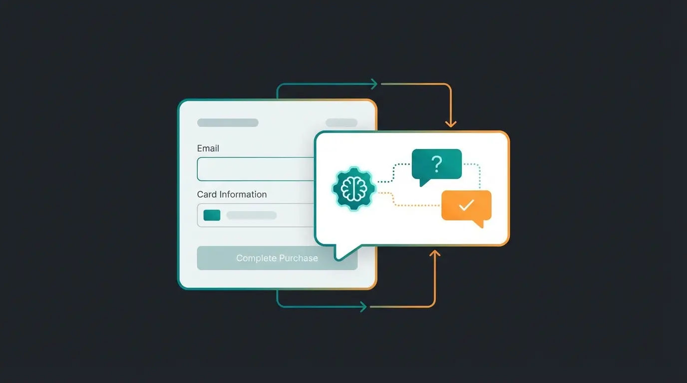 AI chatbot widget integrated into WooCommerce checkout page answering customer questions