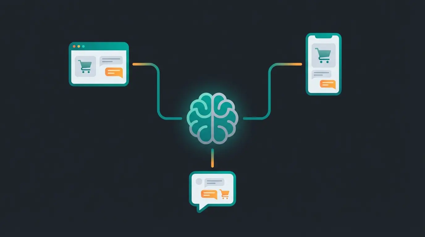 Advanced AI integration showing multi-channel cart consultation across web, mobile, and messaging platforms