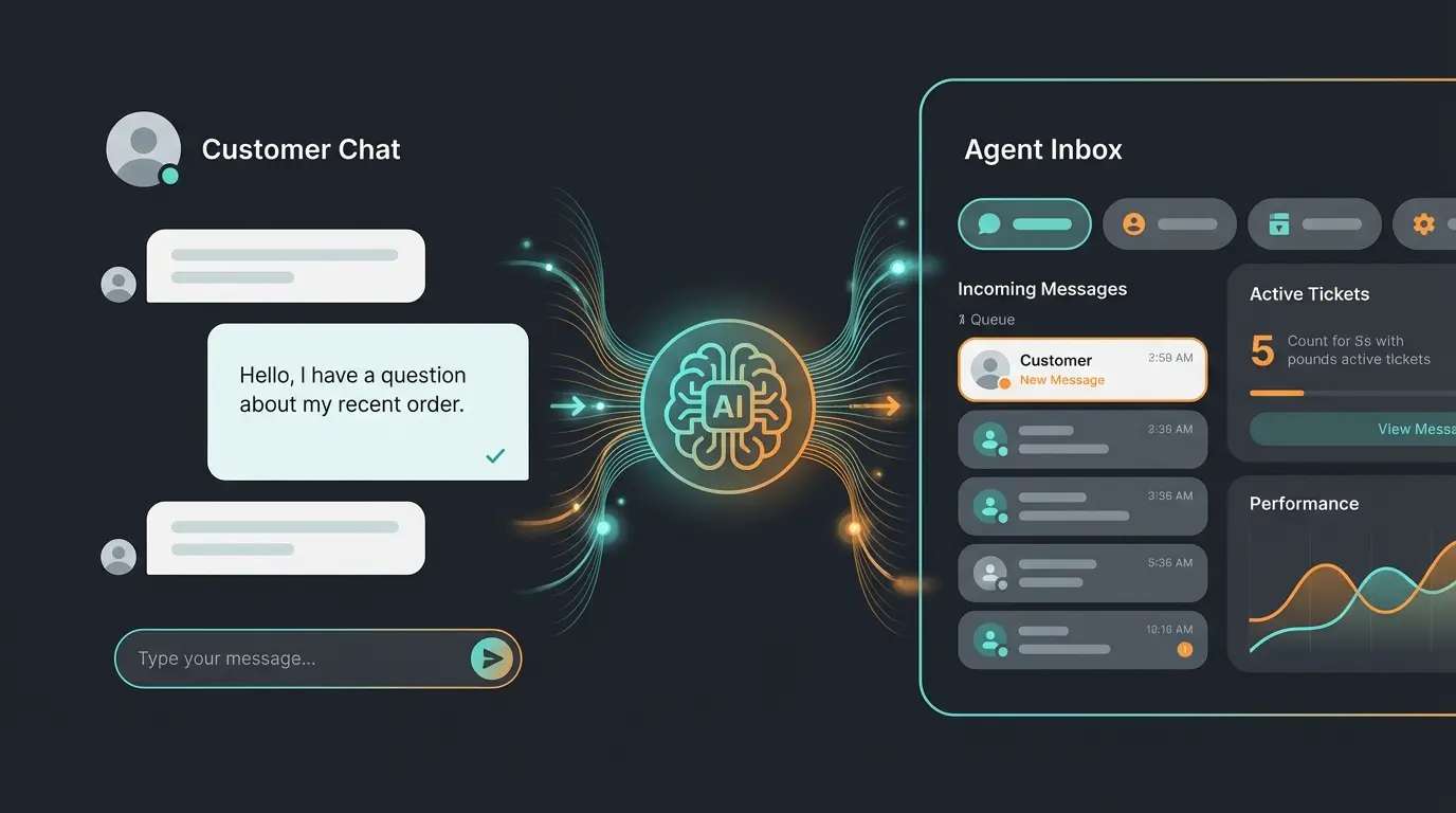 Intercom ecosystem showing Messenger frontend and Inbox backend with Fin AI integration