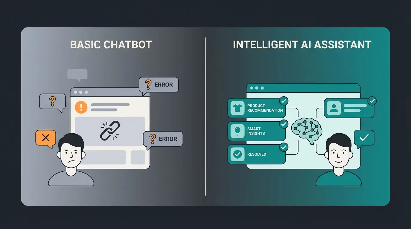 Comparison of standard chatbot limitations versus AI product consultant capabilities