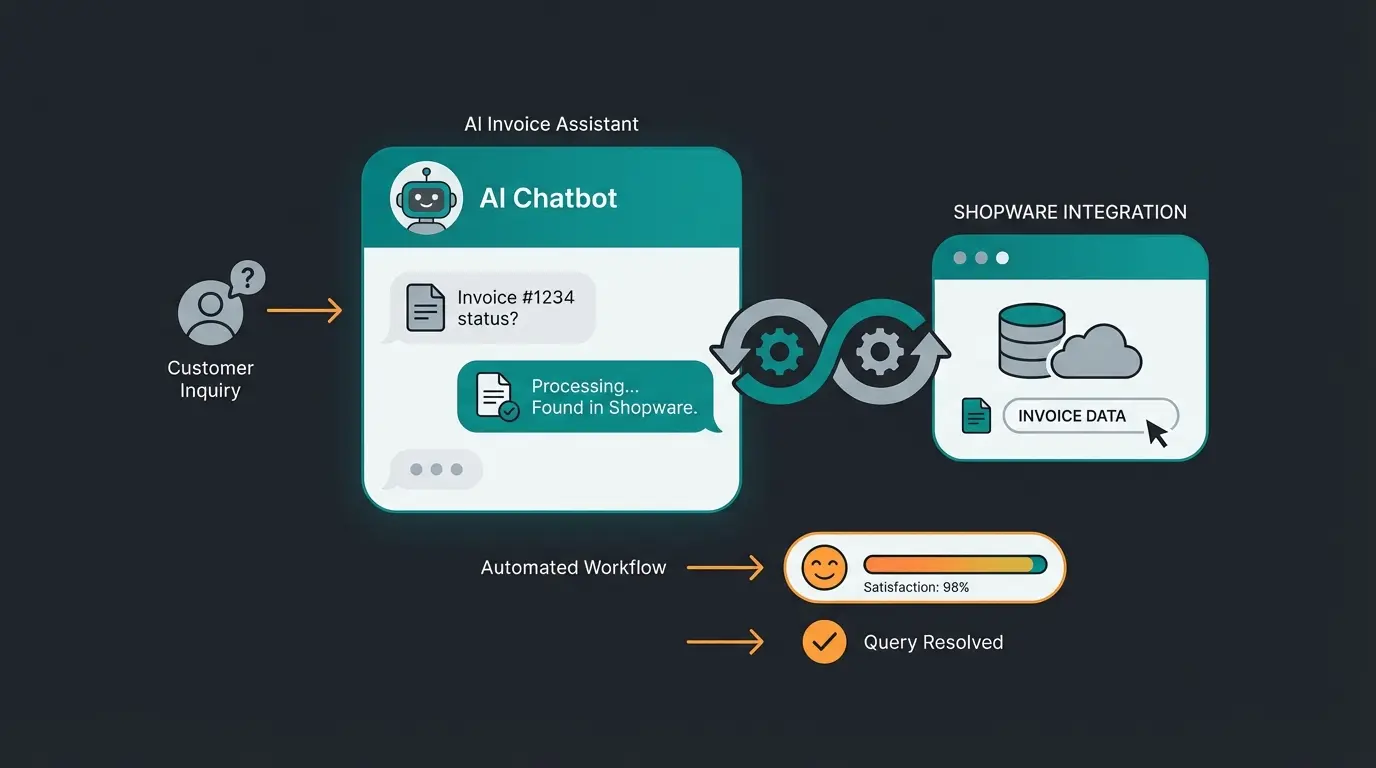 AI-powered invoice support workflow showing automated customer query handling