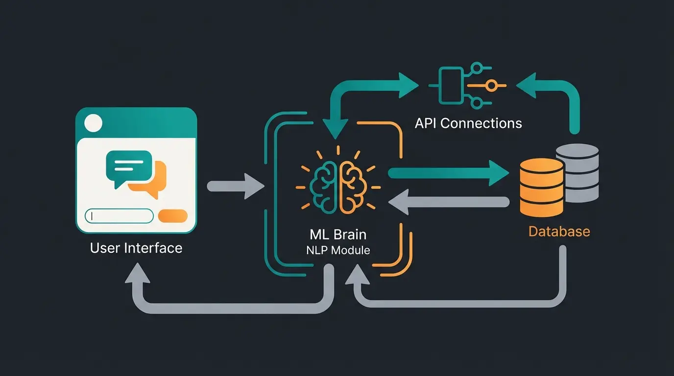Technical architecture diagram of AI chatbot components