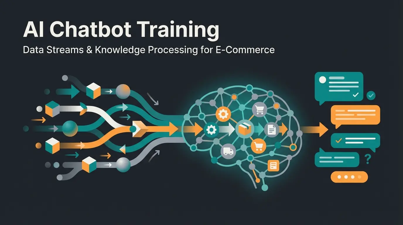 AI chatbot training process illustration showing data flowing into intelligent sales consultant system