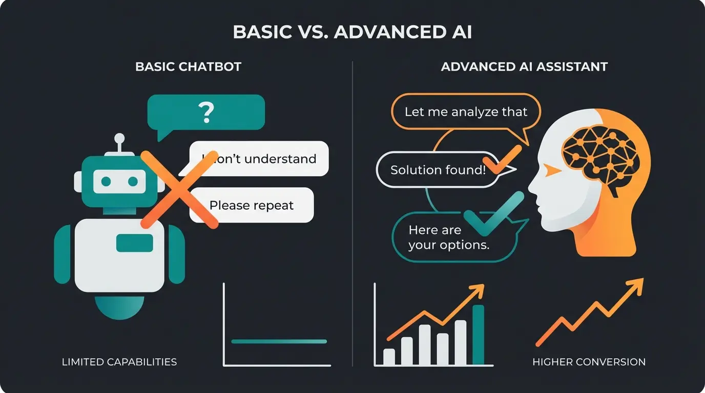 Vergleich zwischen Standard-Chatbot und AI Sales Agent im E-Commerce mit Conversion-Daten