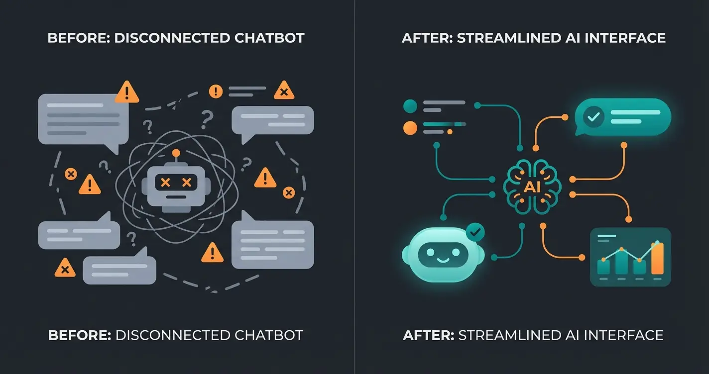 Comparison of a confused user interacting with a basic bot versus a satisfied user with an AI consultant
