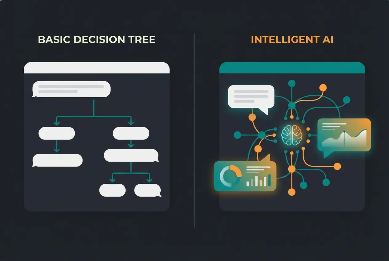 Vergleich zwischen Standard-Chatbot und KI-Produktberater im Live Chat