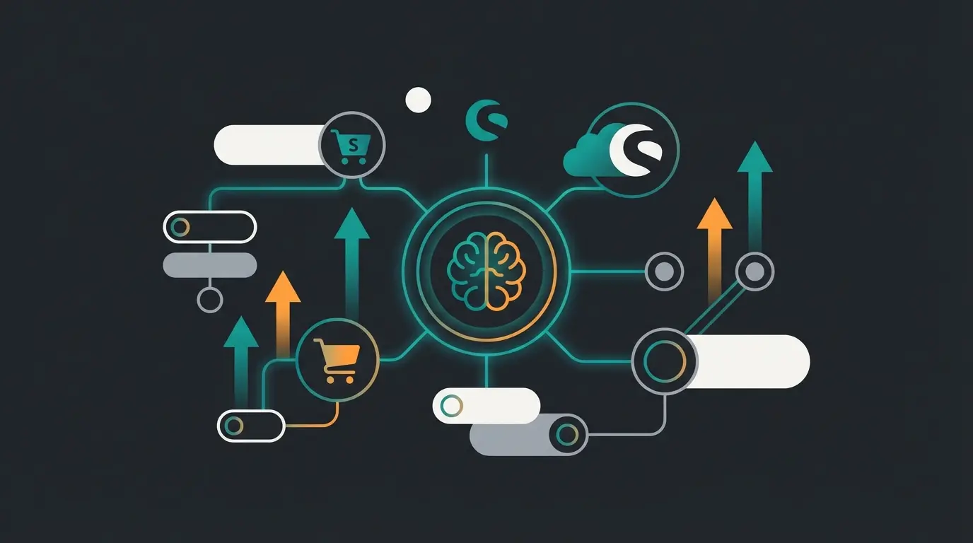 Future of e-commerce concept showing AI and Shopware integration