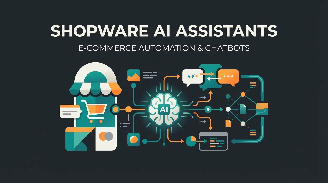 Modern Shopware store architecture with AI consultation layer illustrated in flat design