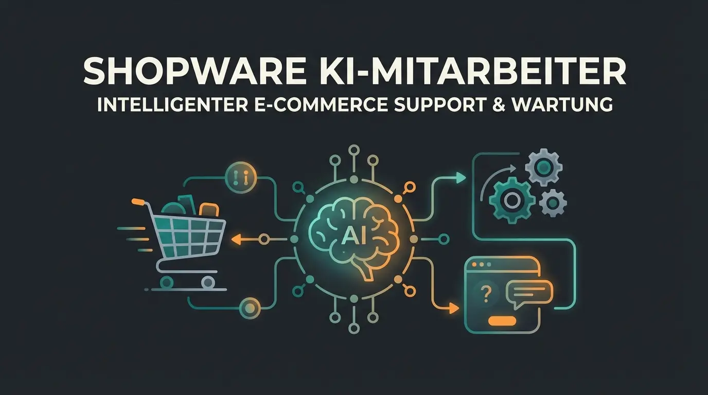 Magento Support und KI-Produktberatung Illustration mit technischen Elementen