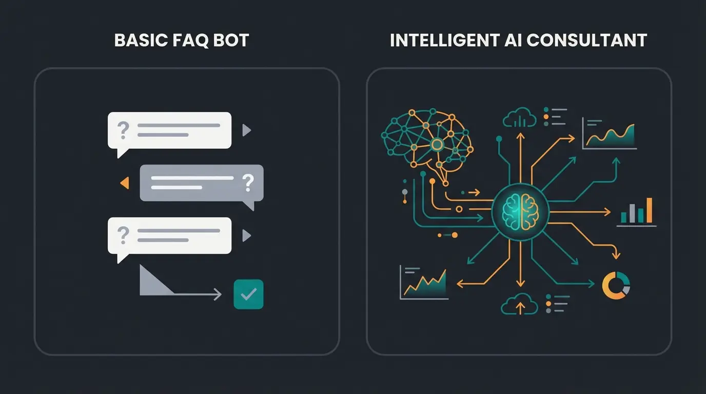Comparison between real AI consultation capabilities and basic chatbot functionality in CRM systems