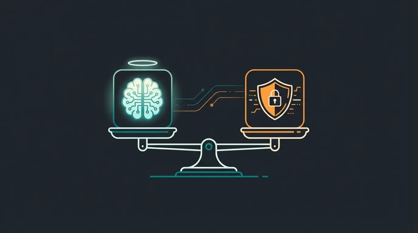 Visualization of AI balancing efficiency and ethics