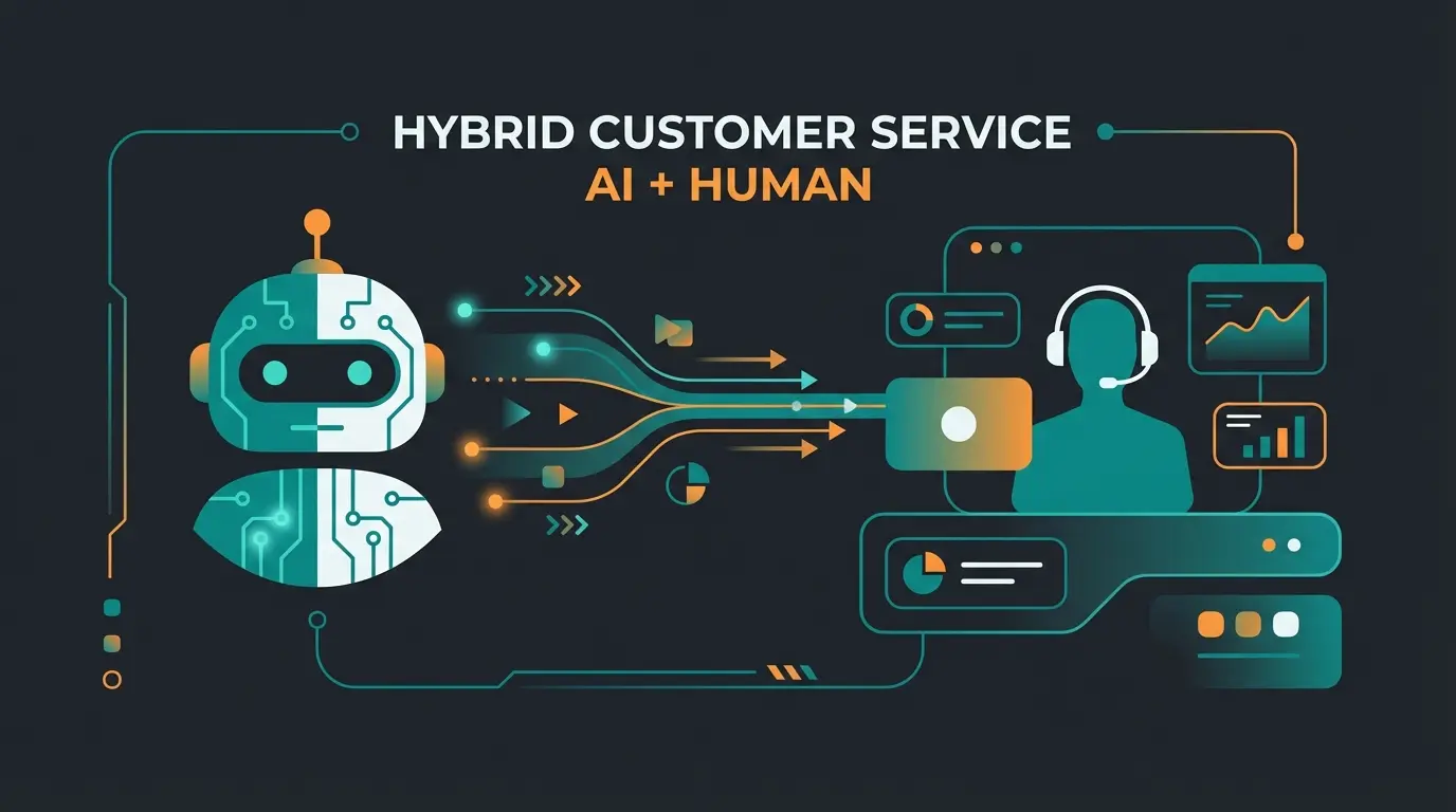 Hybrid customer service model combining AI automation with human support agents