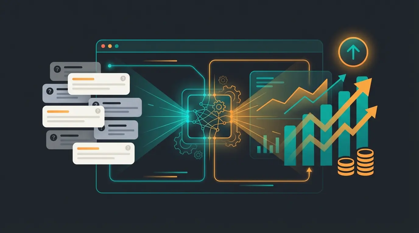 Illustration eines KI-Assistenten, der Umsatzdaten analysiert