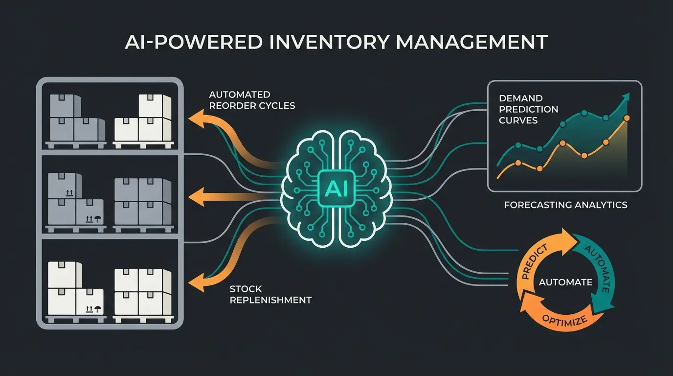 AI-powered inventory automation connecting demand forecasting to warehouse reorder processes