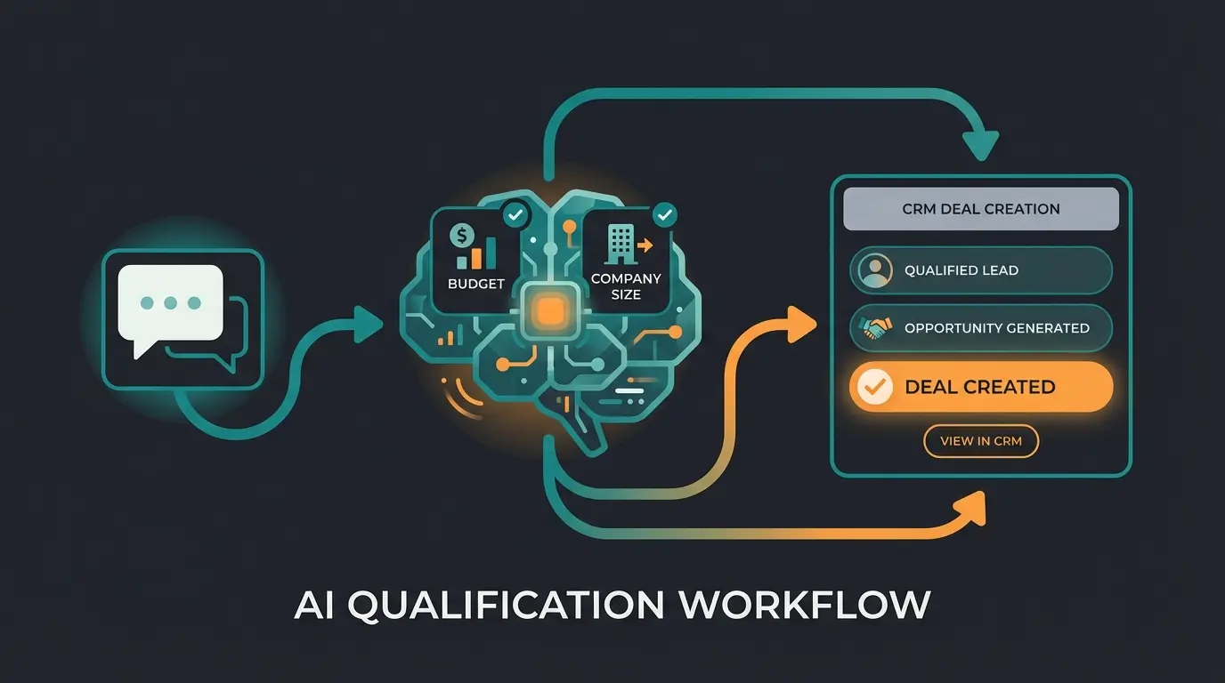 AI Revenue Engine Workflow-Visualisierung mit Lead-Qualifizierung und Deal-Erstellung