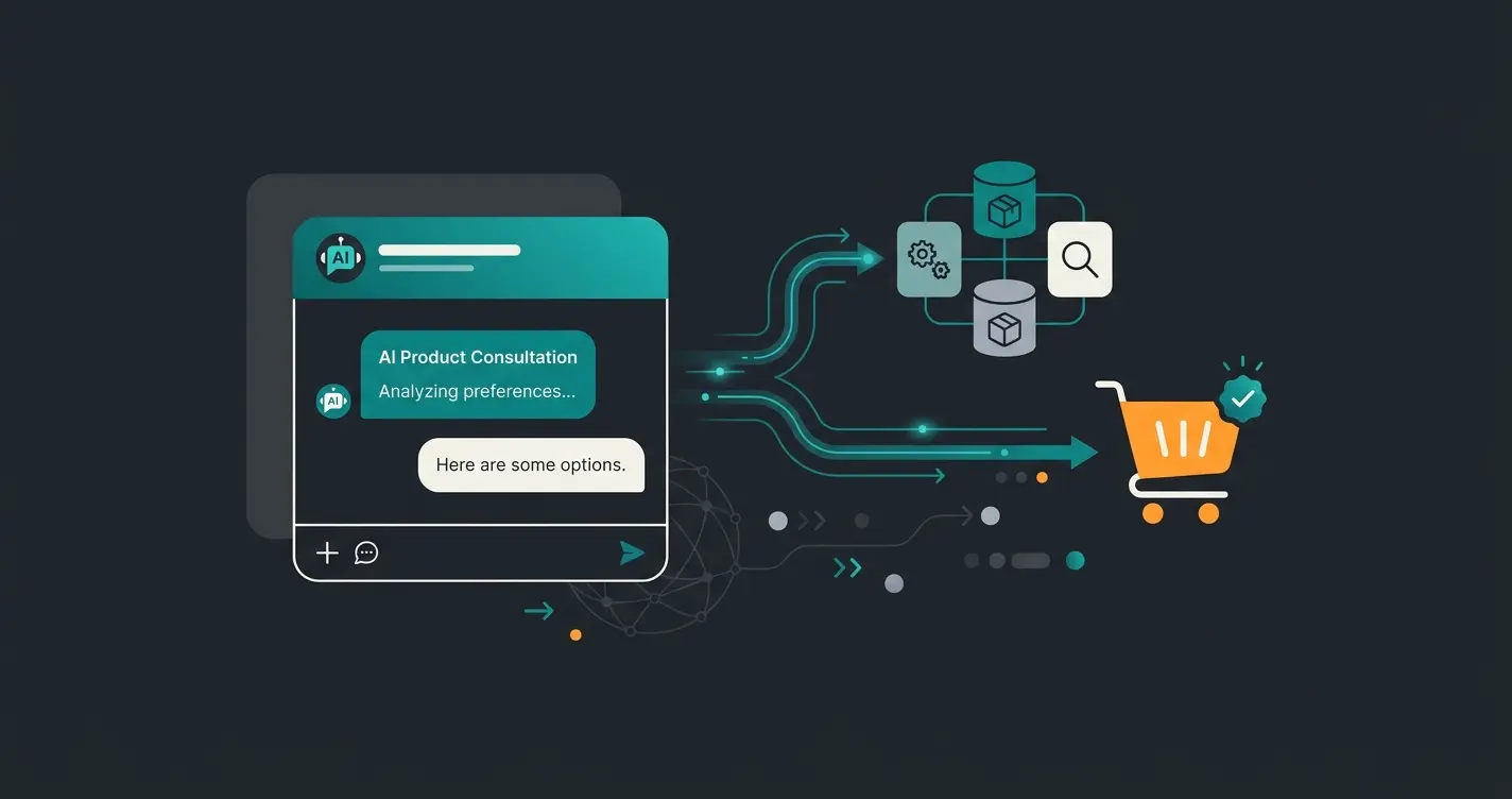 KI-gestützte Produktberatung in Shopware: Datenfluss zwischen Chat-Interface, Produktdatenbank und Warenkorb