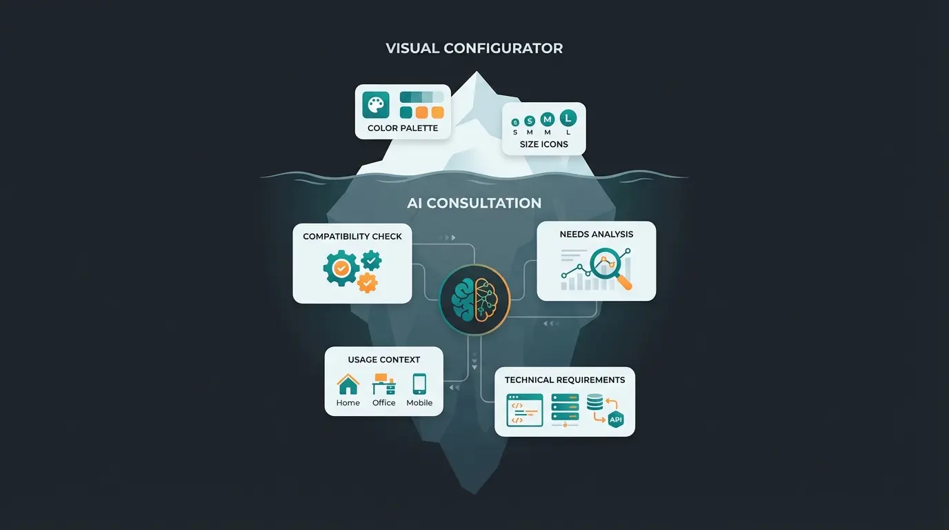 Iceberg infographic showing visible visual configuration above water and deep AI consultation below