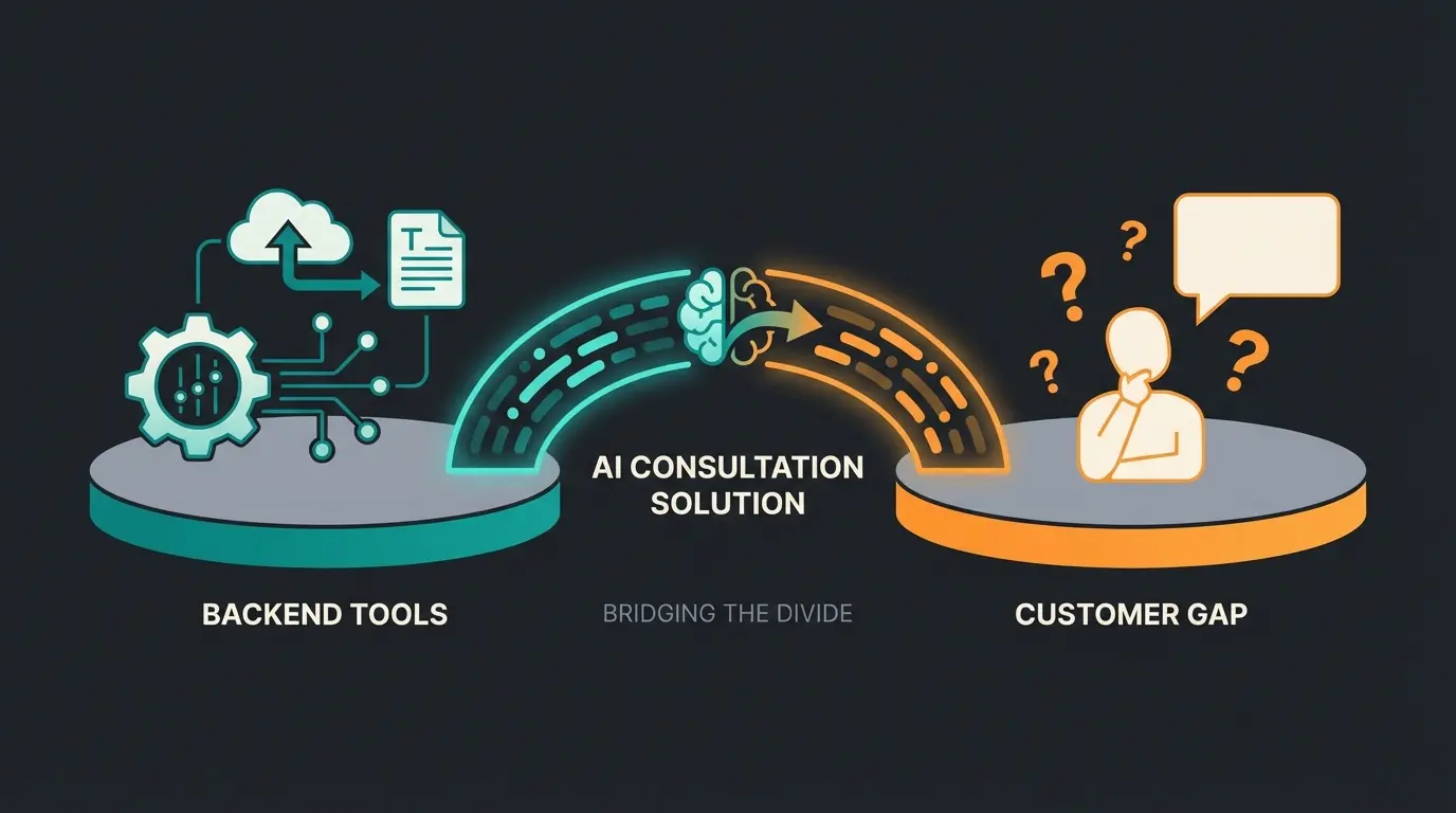 Visualization of the gap between backend AI tools and customer-facing consultation