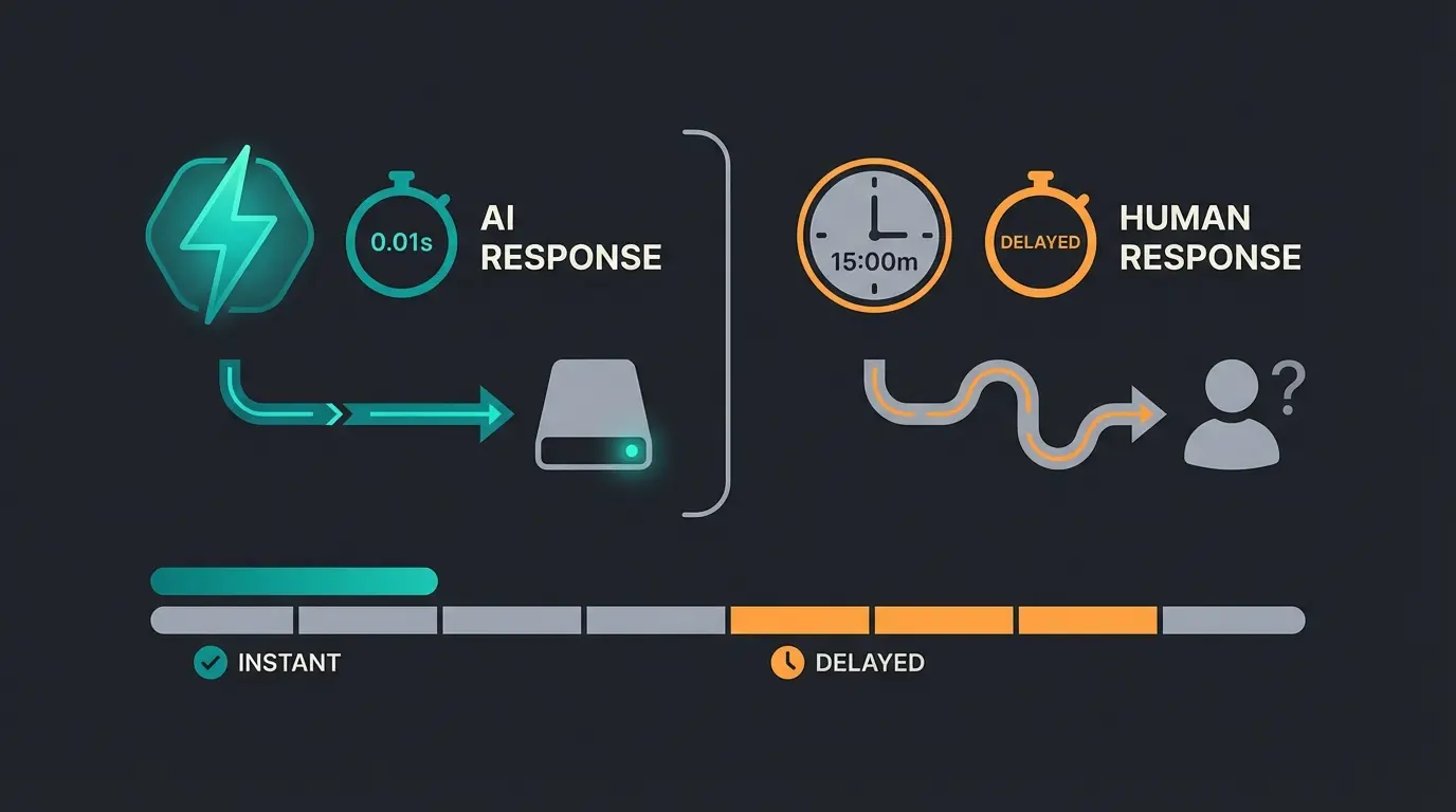 Response time comparison showing AI speed advantage