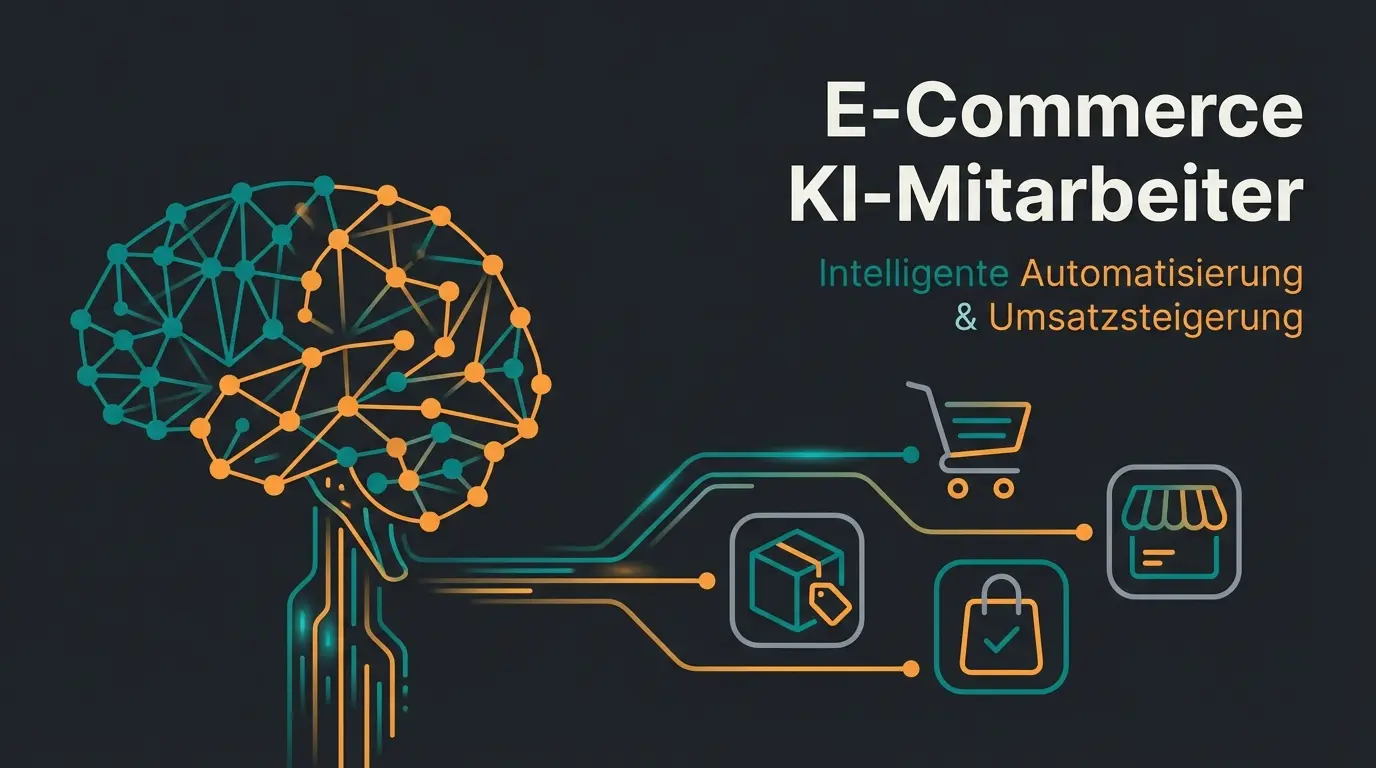 Abstrakte Darstellung einer KI-Gehirn-Verbindung zu E-Commerce Produkten
