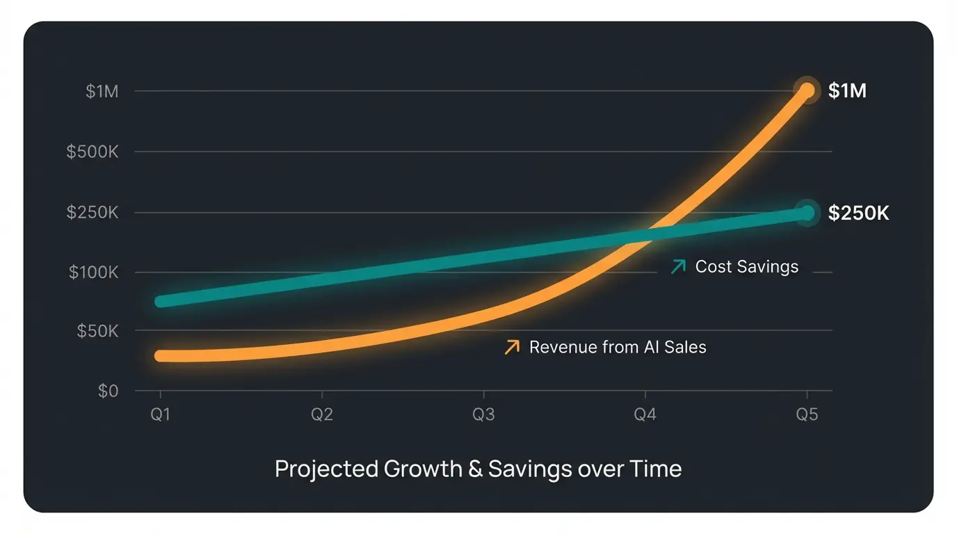 Grafik zeigt ROI Entwicklung: Kostensenkung vs Umsatzsteigerung über Zeit