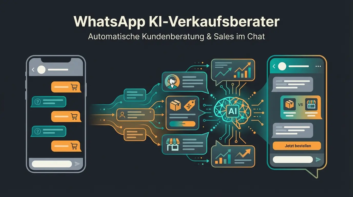 WhatsApp Business API Chatbot Illustration mit KI-Verkaufsberater Konzept