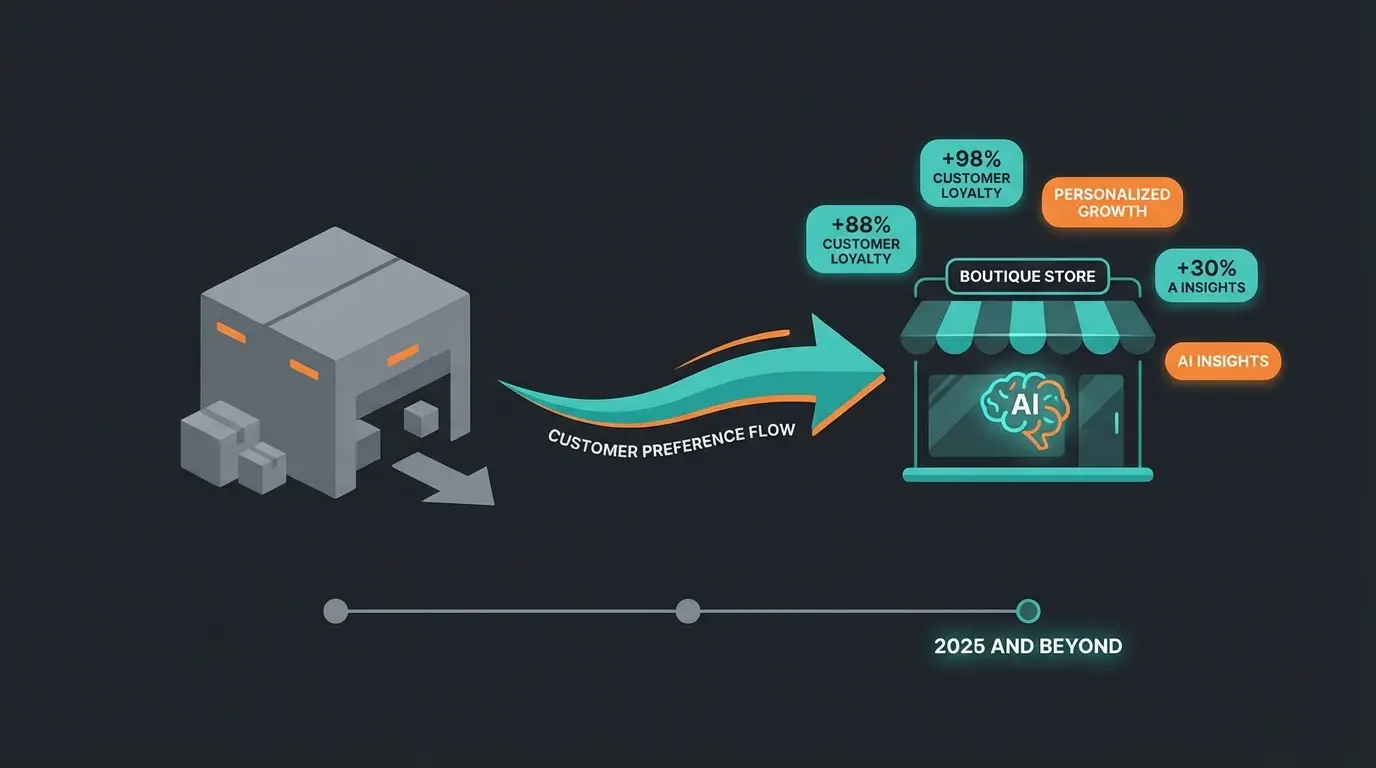 Future of e-commerce showing AI-powered Shopware store competing with Amazon