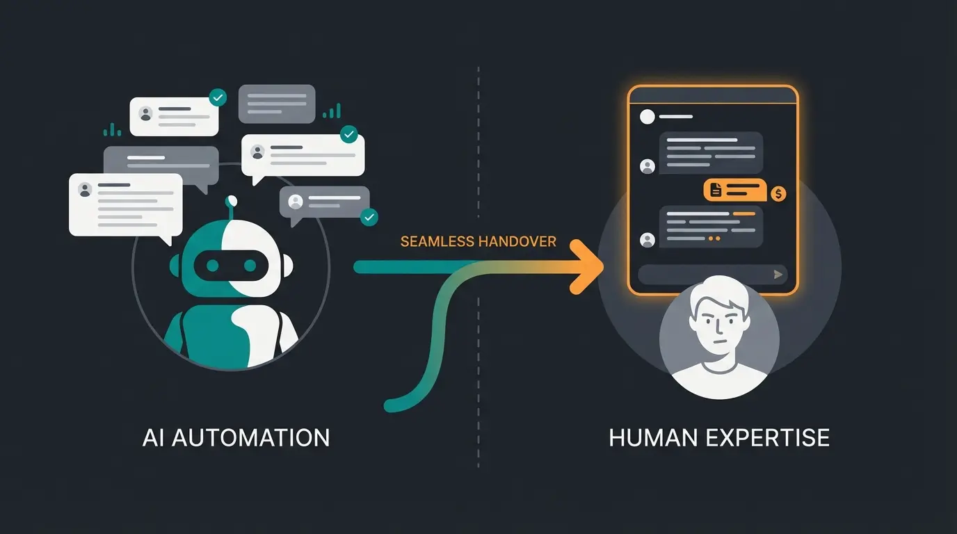 Hybrid future visualization showing AI and human sales collaboration