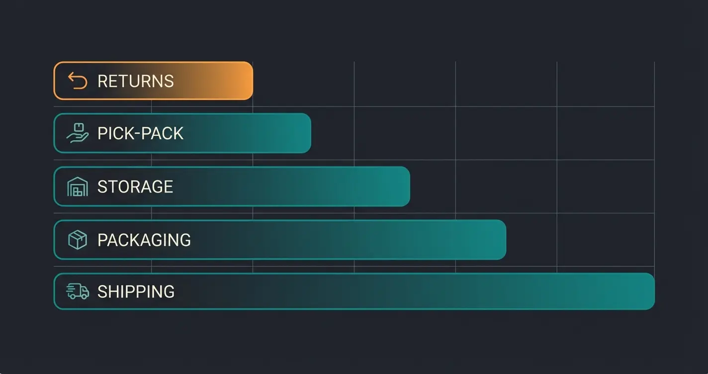 Fulfillment cost breakdown showing five components with shipping as the largest expense