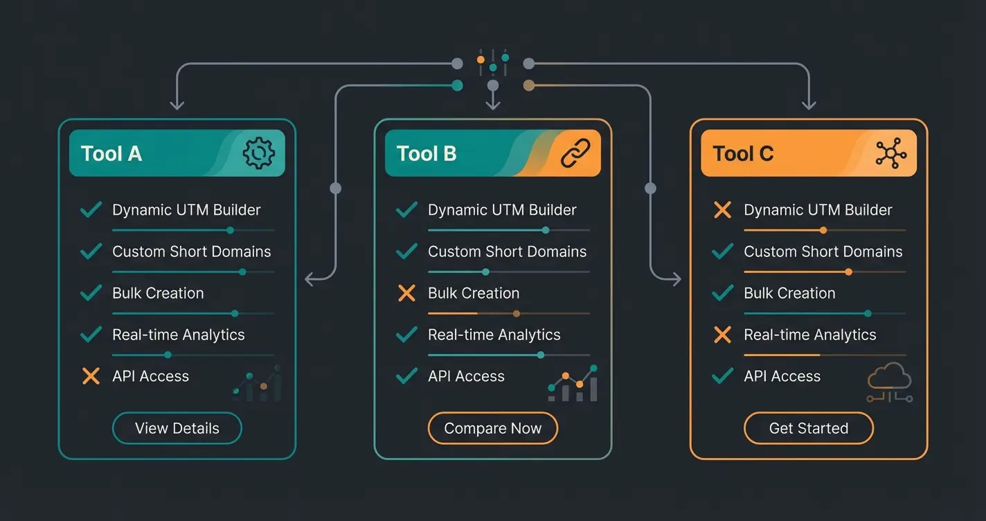 Comparison of WhatsApp link generator tools with feature checkmarks
