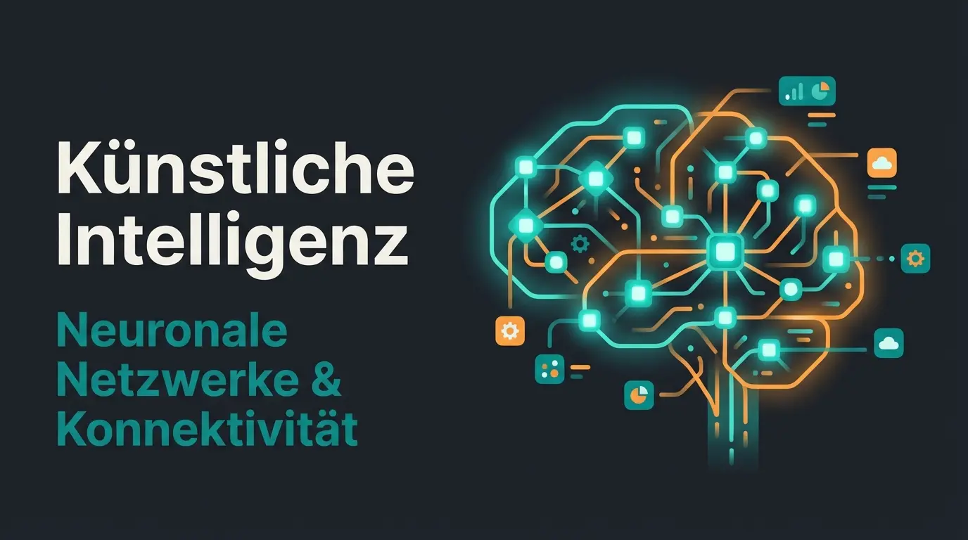 Abstrakte Darstellung eines künstlichen neuronalen Netzes in Teal und Orange