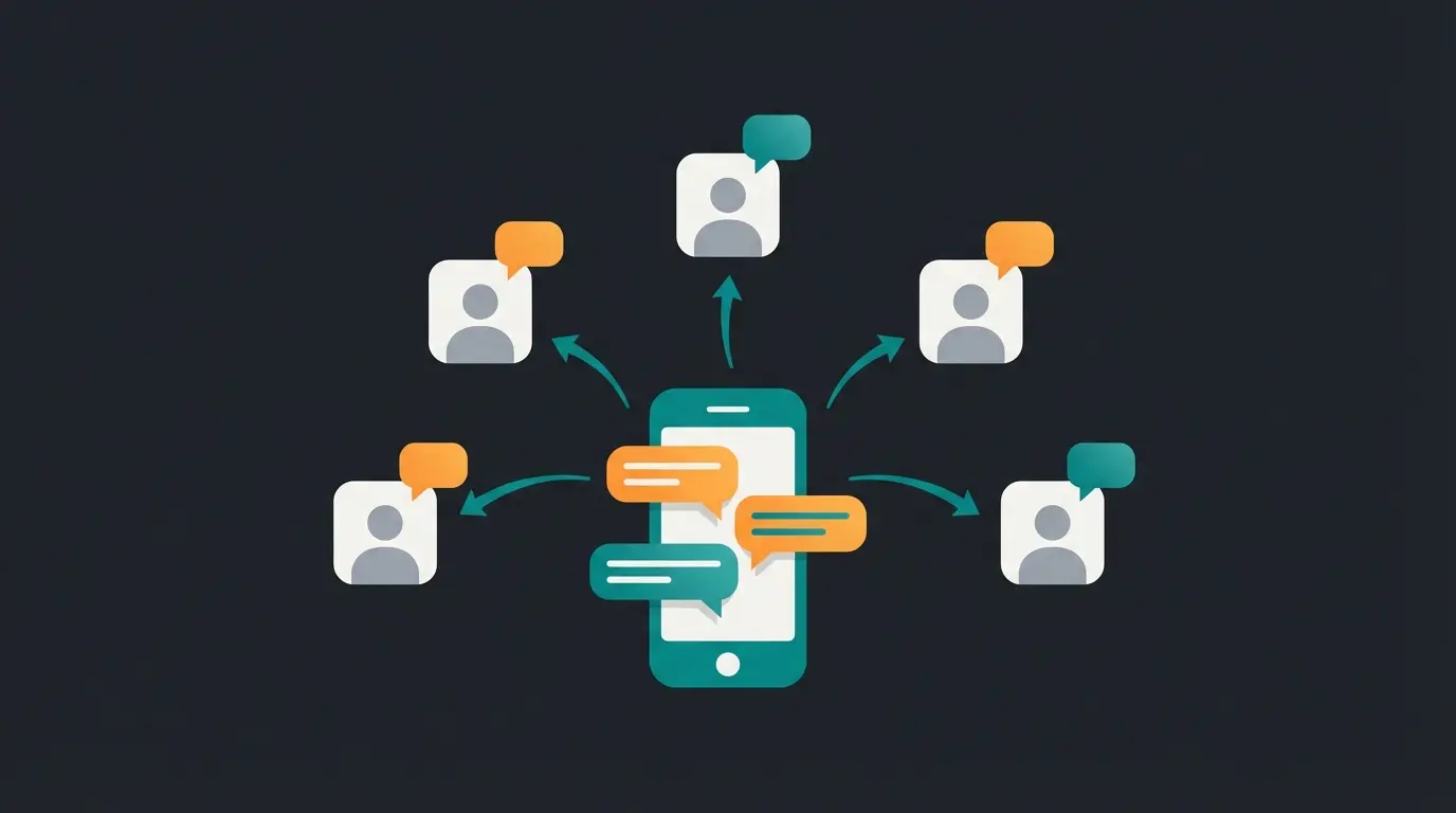 WhatsApp Broadcast Funktionsweise: Ein Absender sendet individuelle Nachrichten an mehrere Empfänger gleichzeitig