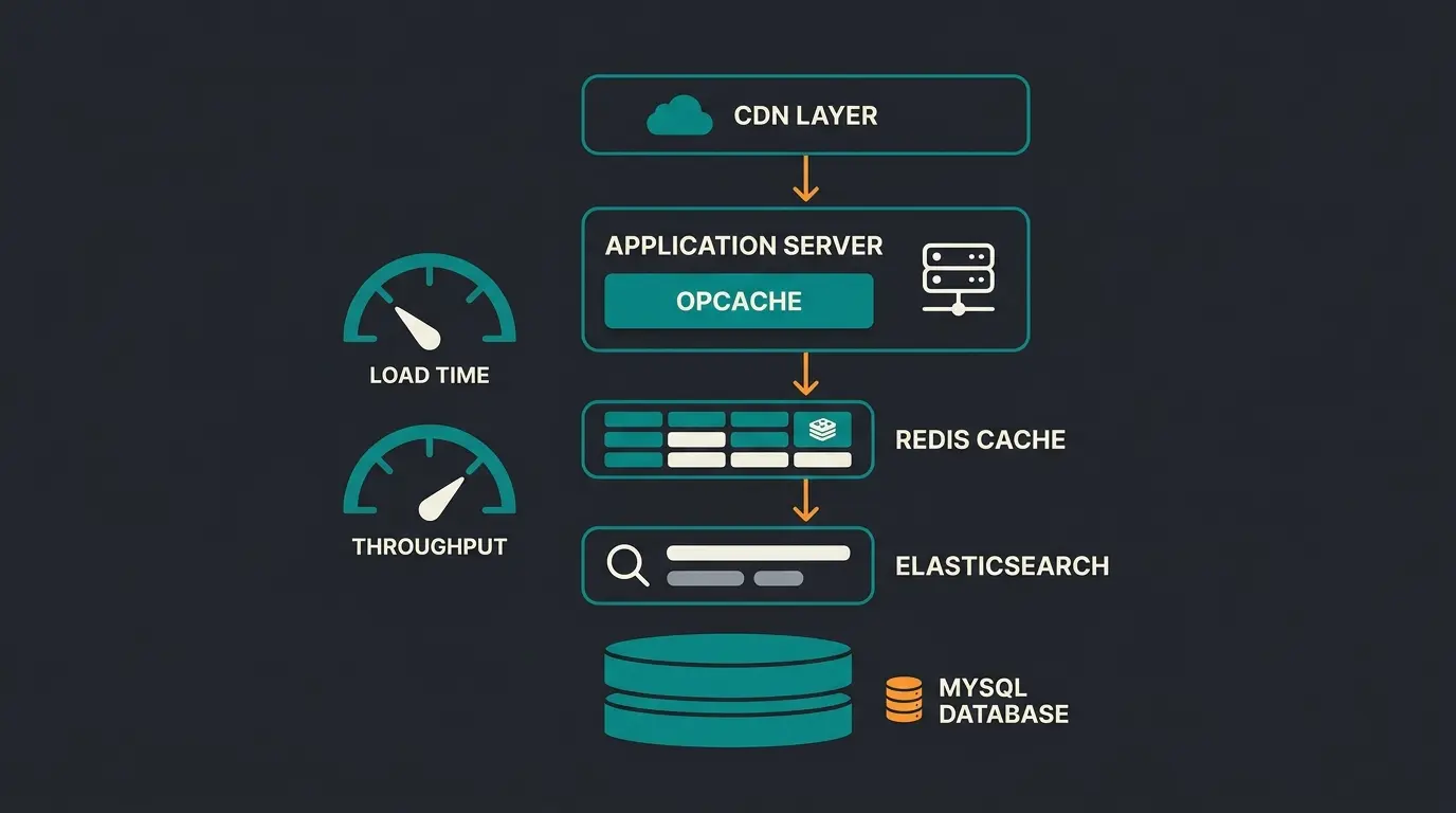 Shopware Performance-Stack: CDN, OPcache, Redis, Elasticsearch und MySQL Schichten