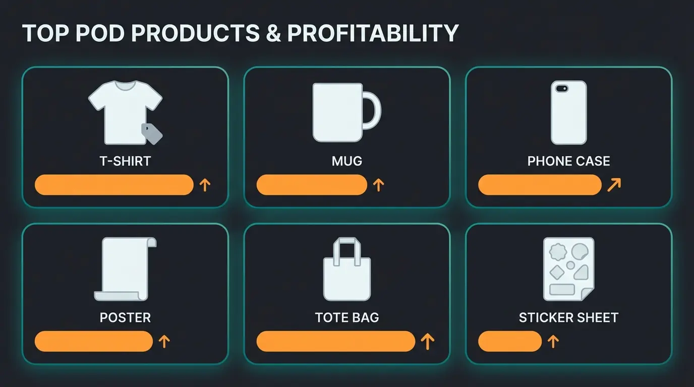 Top print on demand products for Shopify with relative profit margin indicators