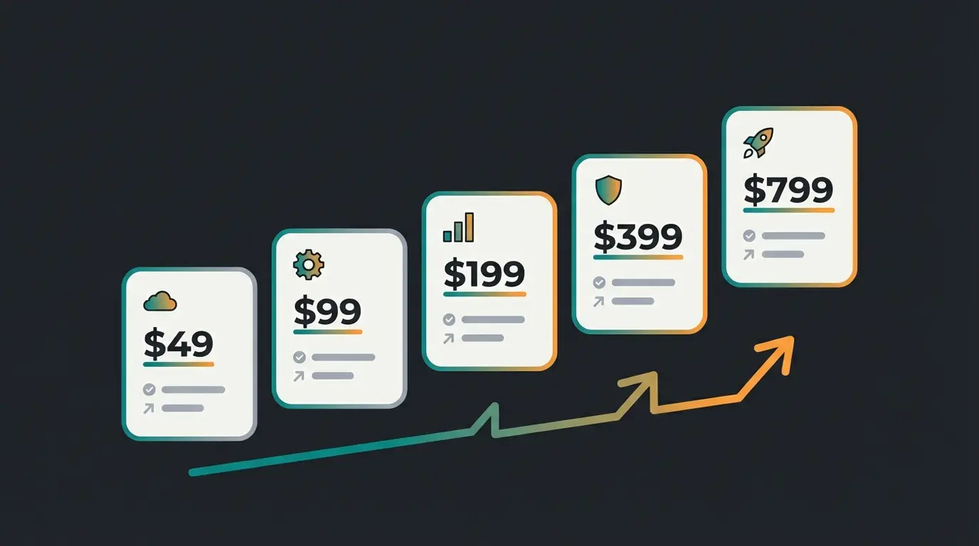 Shopify pricing plans comparison showing five tiers from Starter at $5 to Plus at $2,300 per month