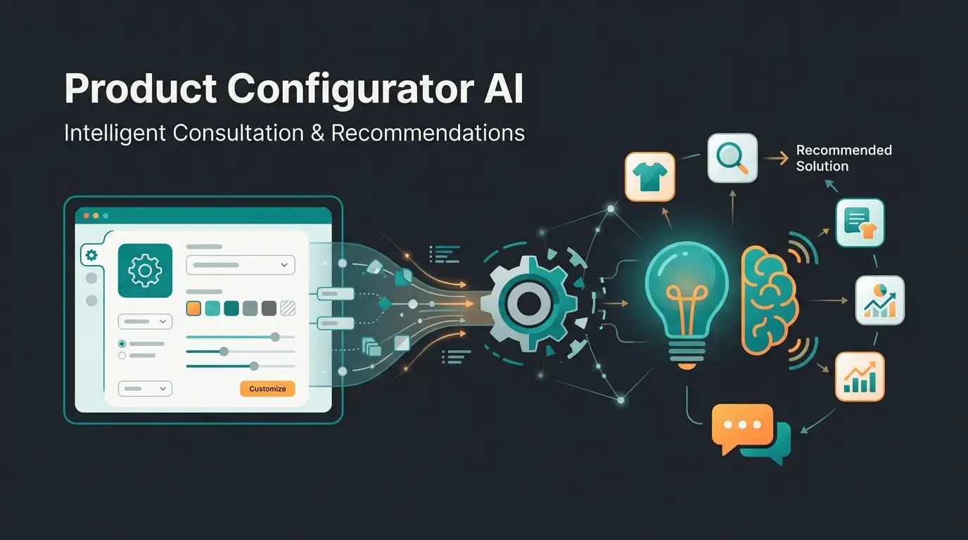 WooCommerce product configurator with AI guided selling elements on dark background