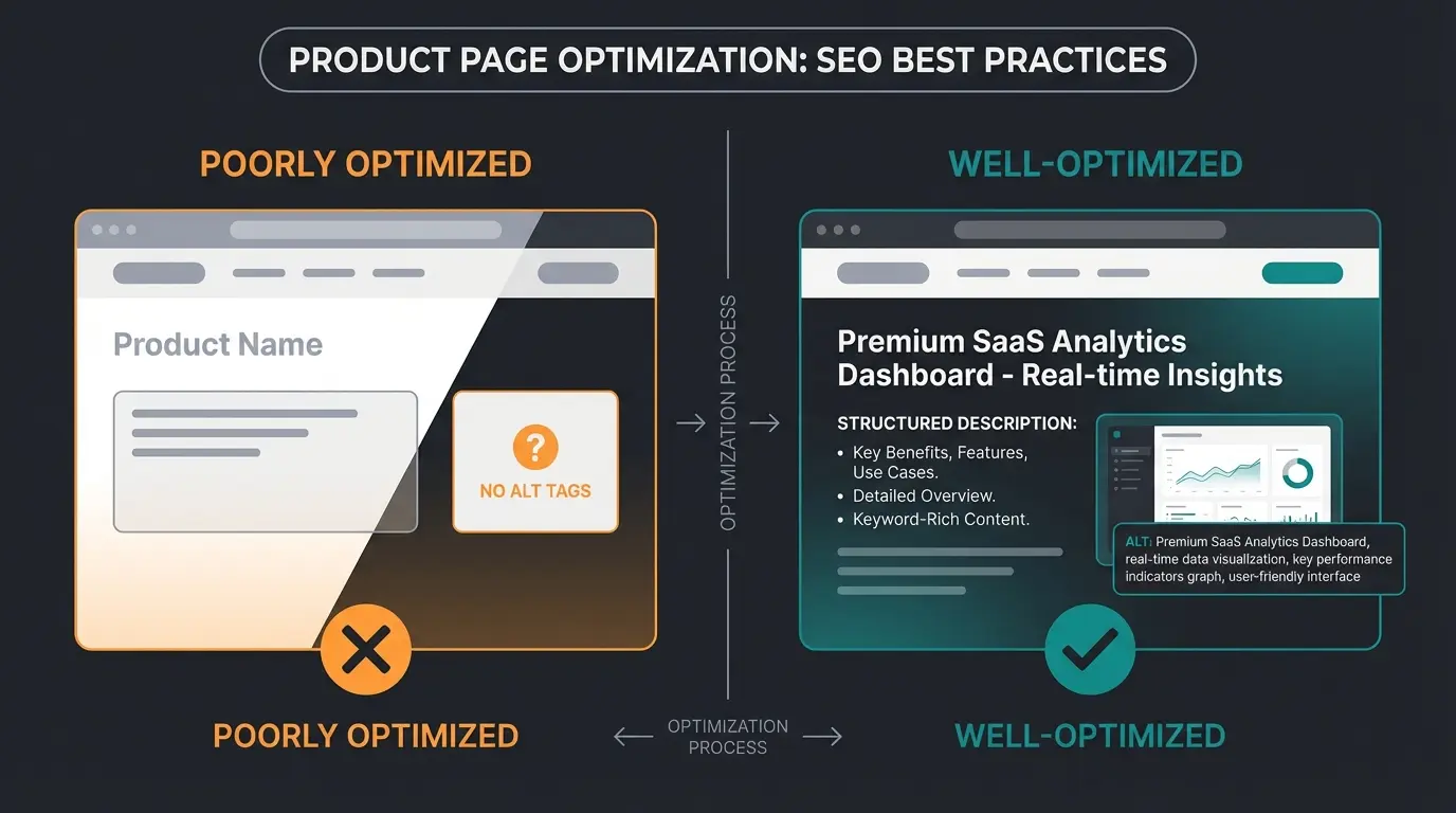 Comparison of poorly optimized versus well-optimized Shopware product page SEO elements