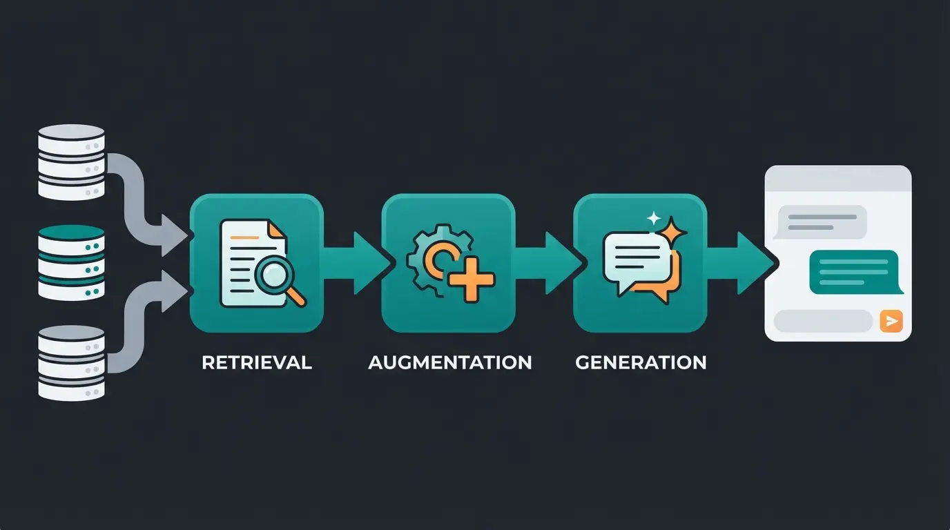 RAG technology diagram showing how Intercom Fin retrieves and generates responses from knowledge bases