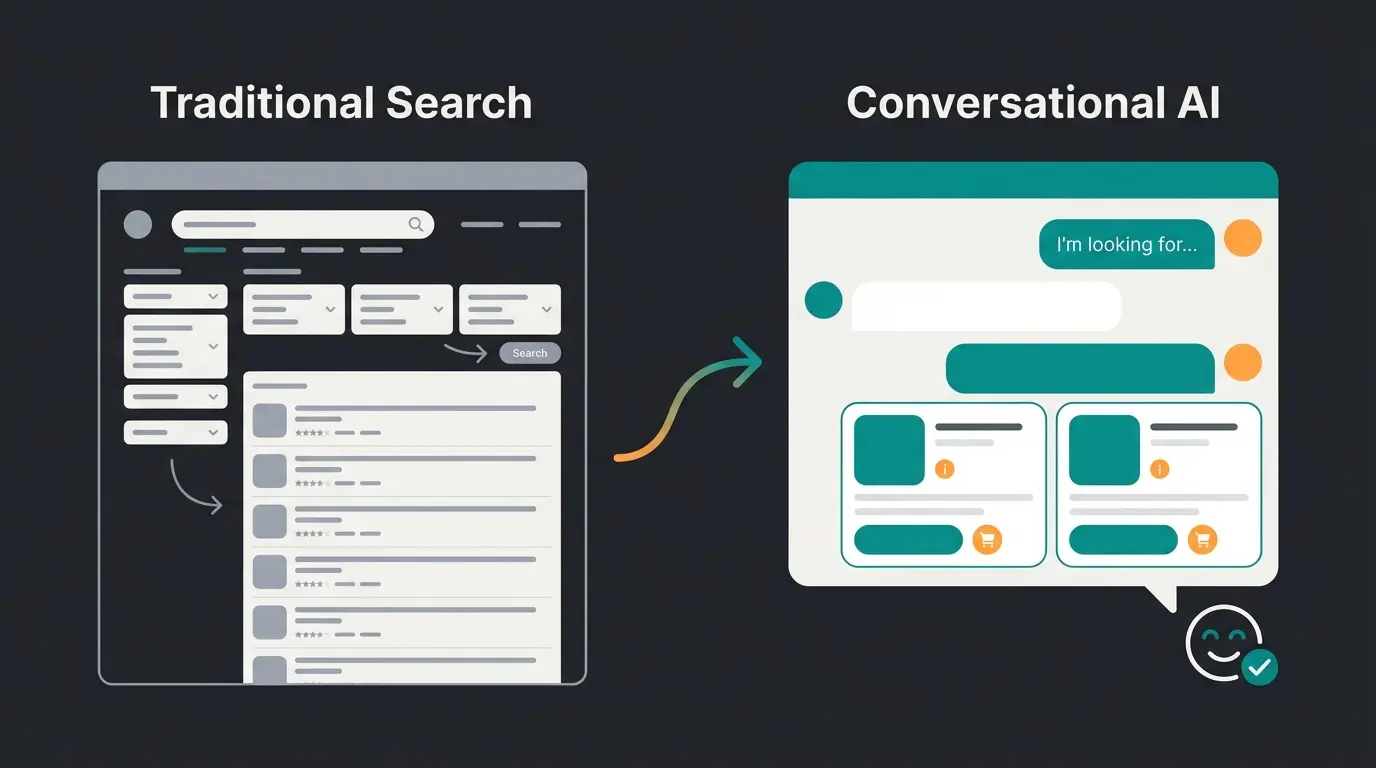 Vergleich zwischen Standard-Suche und KI-gestützter Produktberatung im E-Commerce