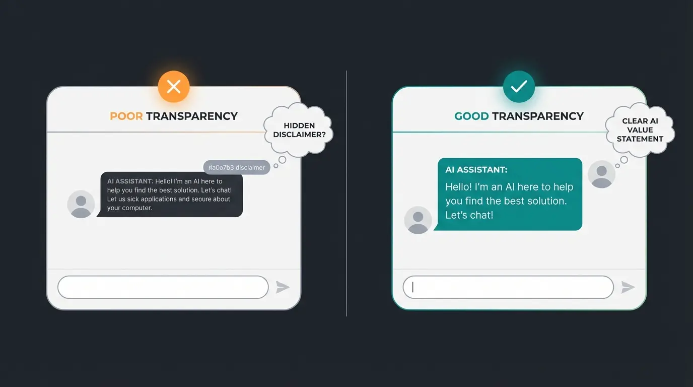 Good versus bad AI transparency UI examples for e-commerce