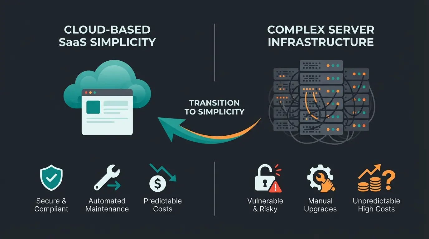 Comparison visualization between Shopify SaaS model and traditional hosting requirements