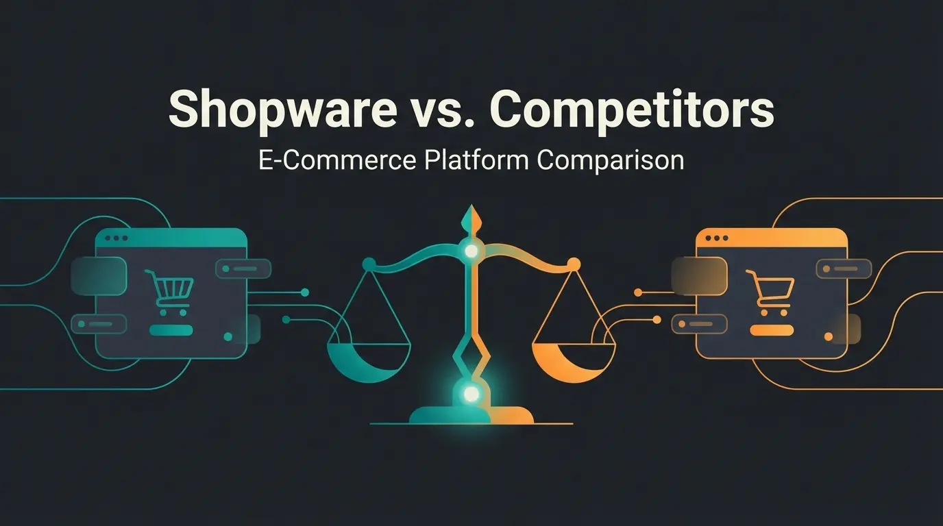 Shopify vs WooCommerce comparison illustration showing two e-commerce platforms side by side