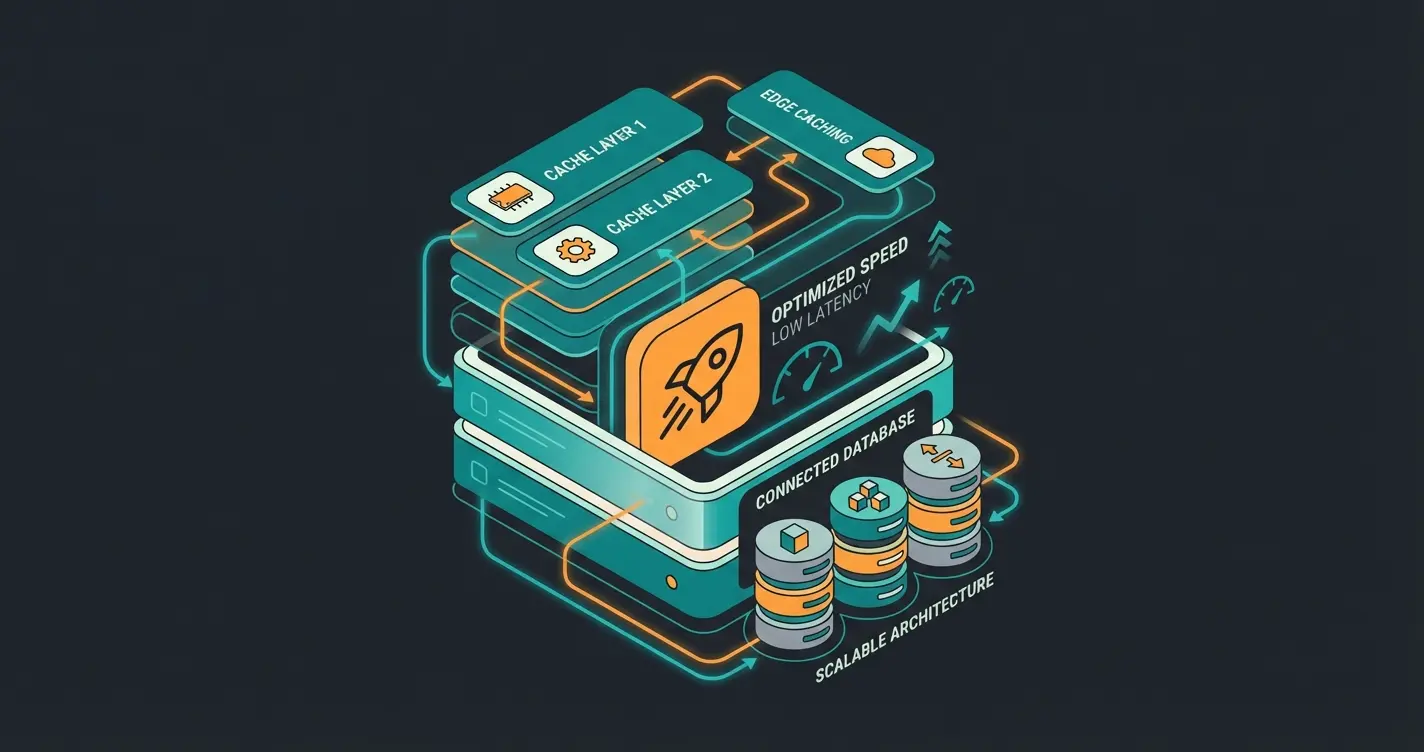 Server infrastructure diagram showing optimal WooCommerce hosting setup with caching layers