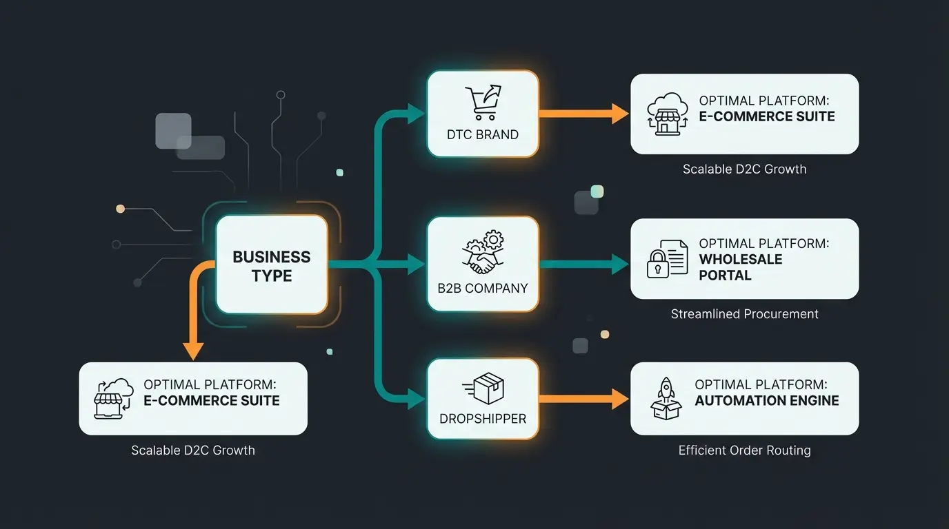 Business decision matrix showing ideal use cases for Shopify vs alternative platforms