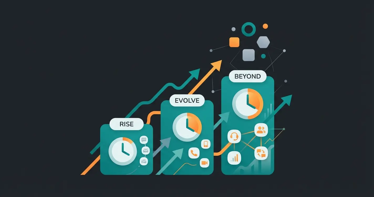 Shopware support tier comparison visualization showing Rise Evolve Beyond plans