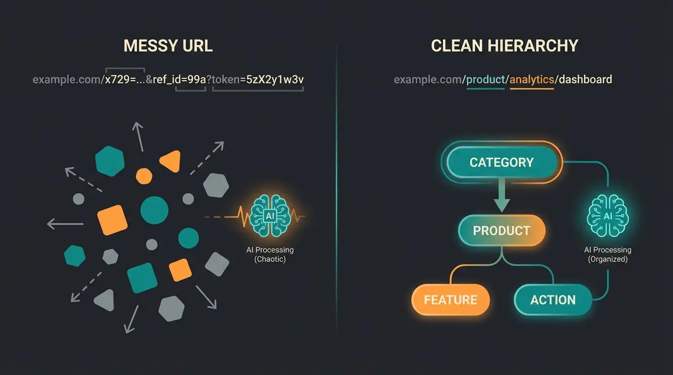 Visual comparison of how AI interprets clean versus messy URLs